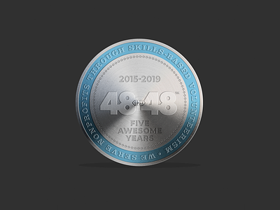 2019 48in48 Coin Five Years 48in48 aluminum brand charity coin design doubloon illustration logo nonprofit silver token typography vector