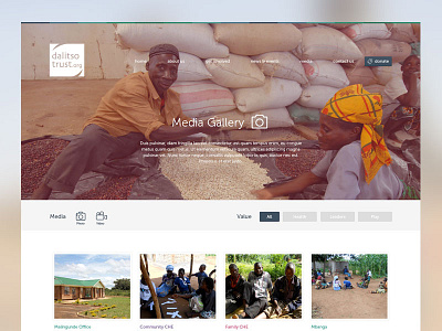 Dalitso Media Page charity clean clear grid hero photography simple ui web