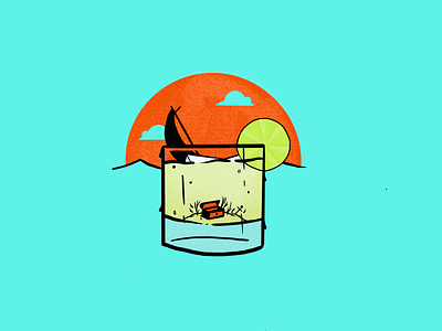 Tequila & Citrus Daydream cocktail cup drink glass horizon illustration lime procreate sail sail boat sailing sailing ship sun treasure