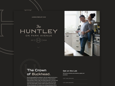 The Huntley Splash Page luxury property real estate splash page web design