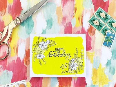 Happy Birthday Floral greeting card handlettering happy birthday