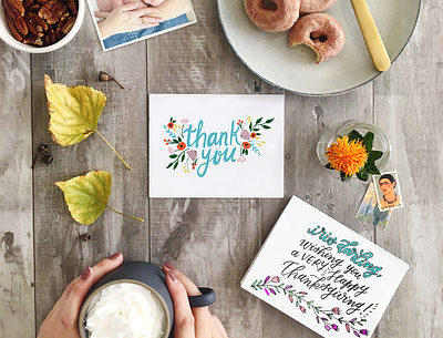 Thank You Floral Greeting Card greeting card handlettering lettering thank you