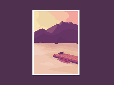 Daily #33 / A pier, a boat and a seat for two. colour daily gradient illustration jack harvatt magic new vector