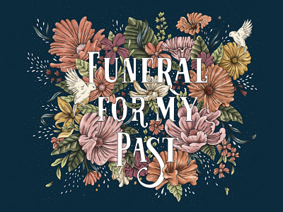 Funeral for my Past album art album cover botanical detail detailed digital illustration floral flower foliage hand drawn illustration ink inking leaf music text
