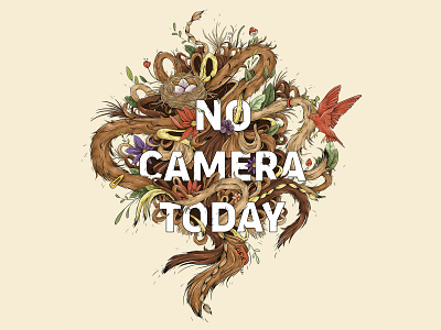 No Camera Today bird botanical digital illustration flower foliage hair hand drawn illustration ink leaf messy hair nest text text art