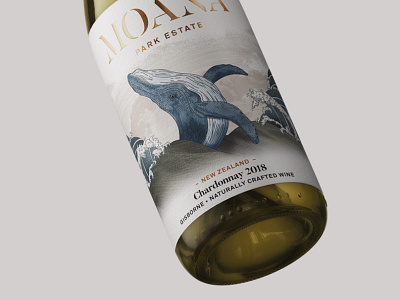 Moana Park - Chardonnay alcohol carving digital illustration hand drawn illustration ocean packaging traditional look whale wine wine label