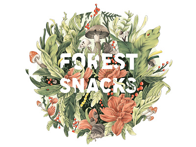 Forest Snacks botanical floral flower foliage illustration leaf mushroom snail typogaphy