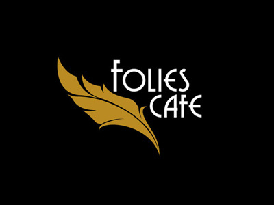 Show-Restaurant Folies Cafe Logo black feather gold logo restaurant show