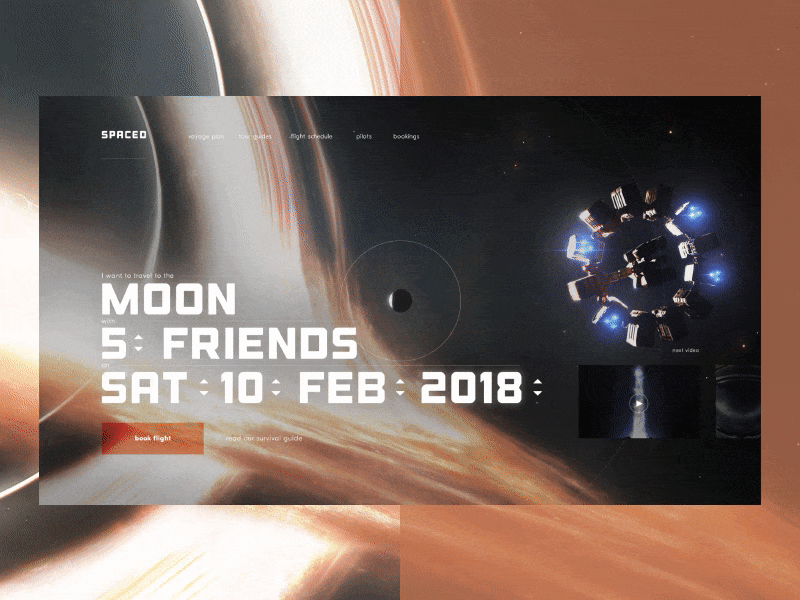 Spaced Challenge animation booking date hero interstellar motion sci fi space spaced spacedchallenge ui ux