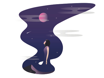 Affiliation Of Tranquility adobe illustrator art artwork cool cute design flat illustration girl illustration illustration art illustrator imagination moon nature sky tranquility vector