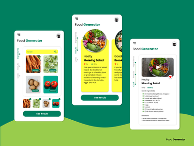 Food Generator App Design app cook food healthy meals mobile mobile app mobile design mobile ui trending trends ui