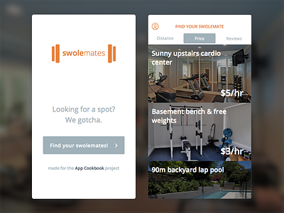 Swolemates - Airbnb for home fitness exercise fitness gym health sharing ui