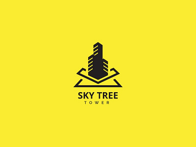 skytree tower branding business clean company design flat identity illustration logo minimal vector
