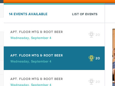 Dashboard Event List award blue column dashboard events flat list panel row trophy