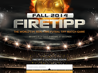 Tipp Game Launch Page coming soon dark fire football form game orange soccer