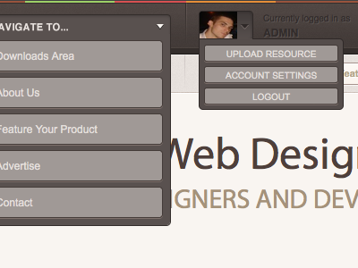 Header Navigation with User Profile avatar brown css dropdown header icon nav navigation profile tan user