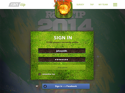 Real-time Football Match Game ball flames football grass green login sign in signin soccer