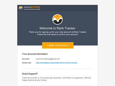 Account Verification Email account application blue email membership orange template