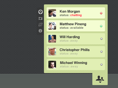 Chat Colab .PSD chat box dark green modal window popup rollover tab ui element user interface