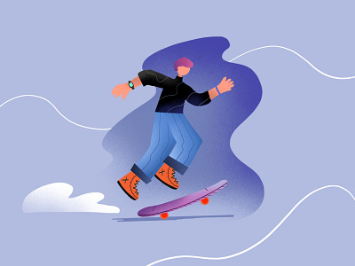 skater boi blue boy cloud design dribbble fast fun illustration man orange purple rush skate skateboard skateboarding skater