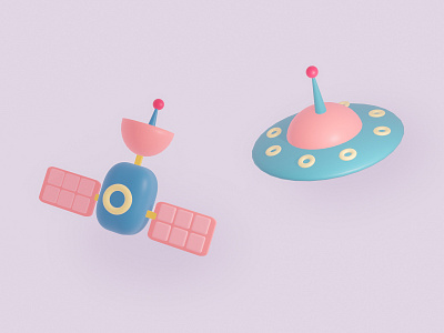 Ufo & Satellite 3d blender design dribbble illustration pastel color satellite space ufo