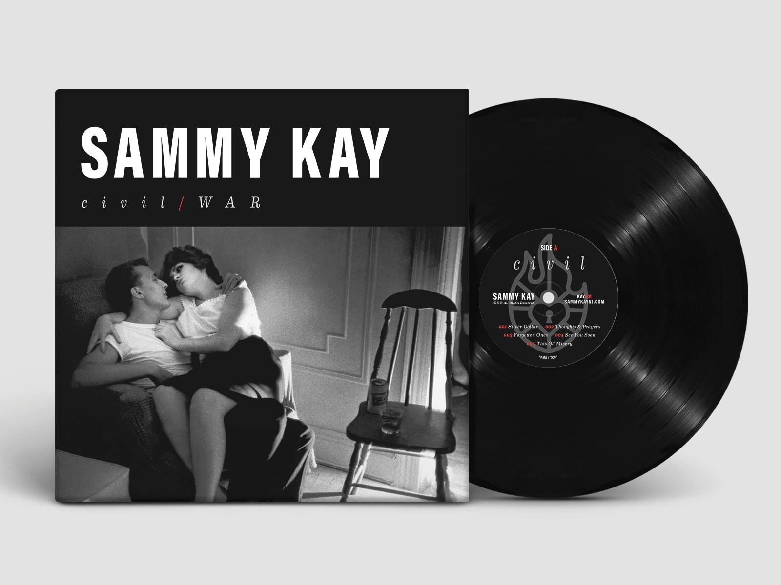 Sammy Kay - Civil/WAR Vinyl Packaging album candle civil flame grandparents heart hope key locket mental health packaging records sammy kay vinyl war