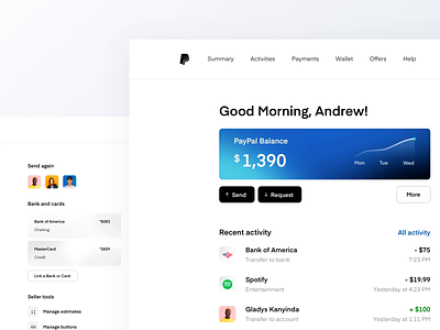 PayPal Dashboard Concept balance bank account banking concept dashboard finance fintech mobile banking money money sending money transfer online bank payment paypal redesign transactions ui ux web app