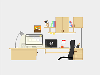 My workspace clean design desk dribbble flat flat design graphic design illustration imac macbook vector workspace