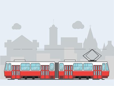 Lviv city tram art clean colorfy flat graphic design illustration lviv red simple tram vector