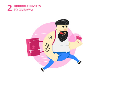 2 Dribbble invites to give away clean dribbble flat giveaway graphic design illustration invite man red simple vector