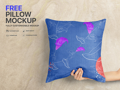 Free Pillow Mockup blank branding cushion fabrics mock up mockup pattern designer photoshop pillow case pillows psd showcase square stitch surface designer template templates textile throw pillow white