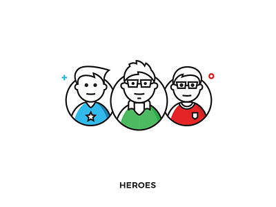 Heroes Illustration blue design experts flat geeks green icon illustration mentors outline people red