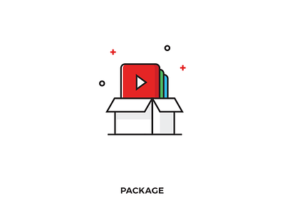 Package Illustration box courses flat icon illustration outline package play red stroke video