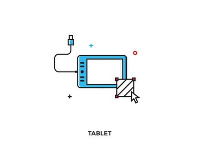 Tablet illustration blue designer icon mouse outline plus pointer red stroke tablet usb vector