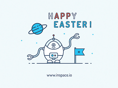 Happy Easter - www.inspace.io astronaut cosmos droid easter egg flag planet robot