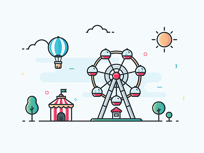 Illustration - Ferris Wheel amusement ballon ferris icons illustration park startup sun trees wheel