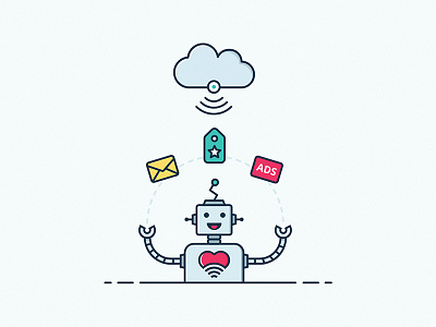 Marketing Automation Illustration ads advert cloud coupon droid heart mail marketing robot voucher wifi