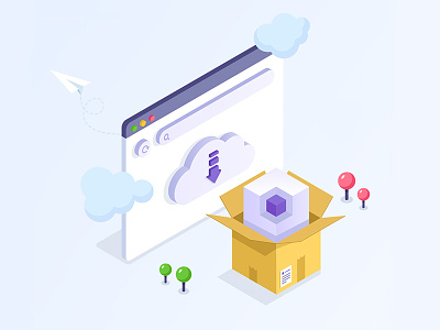 Download Package - Isometric Illustration box browser cloud extension illustration isometric package paperplane trees