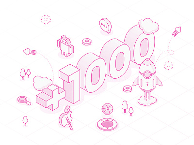 1000+ Followers | Thank You! dribbble follow followers illustration isometric thanks