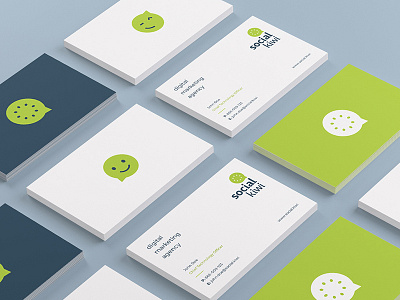 Social Kiwi Business Cards business cards digital emoji fresh fruit kiwi logo marketing social stationery