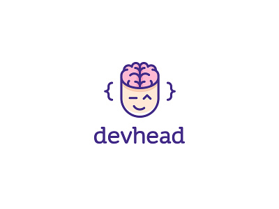 Devhead logo brain branding code dev developer emoji face head icon logo vector