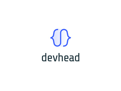 Devhead logo blue brackets brain branding coder coding development head logo logotype
