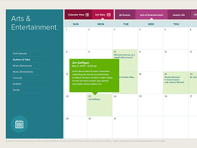 Sixth & I - Calendar art direction creative direction kodis interactive web design website