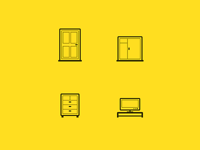 Furniture icon set black door furniture icons illustrations line orange set square tv yellow