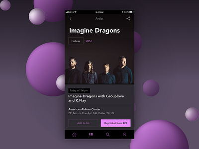 Imagine Dragons Music App artist band concert dark dragons gig imagine dragons music ui ux