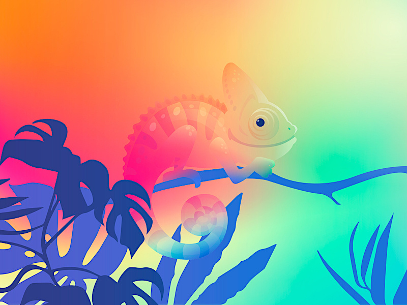 Chameleon blending sunset branch blue cone gradient chameleon creature
