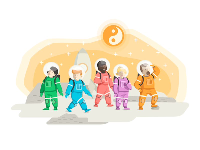 Karmabot Onboarding Welcome Screen crew spaceship mars space nice welcome illustration onboarding