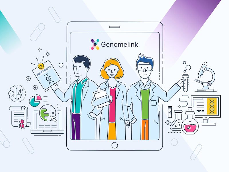 Genomelink Promo Image colourful bright thin line science traits dna genetics genome