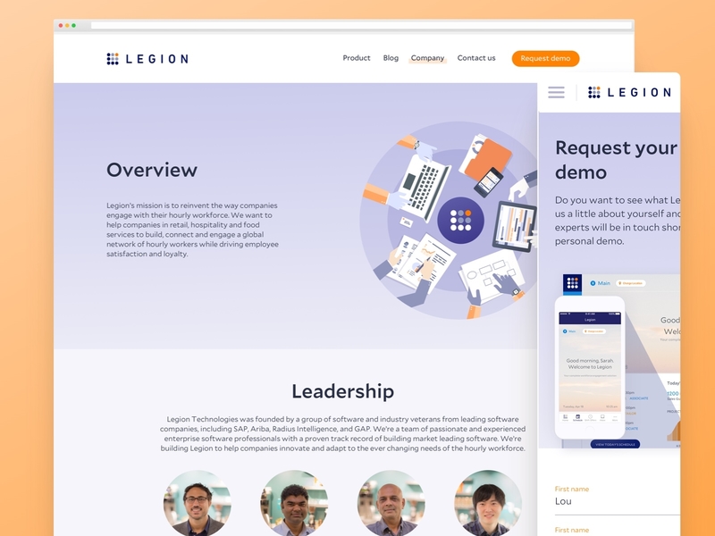 Legion Website blue design illustrations labor labour machinelearning optimisation orange webdesign