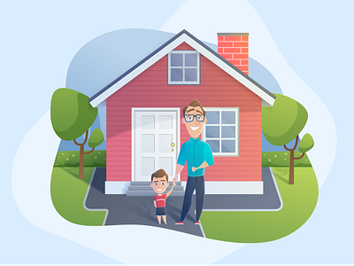 Father and Son from Suburbia avatar building characters family father game house illustration mascot red house sketch son suburbia suburbs trees vector